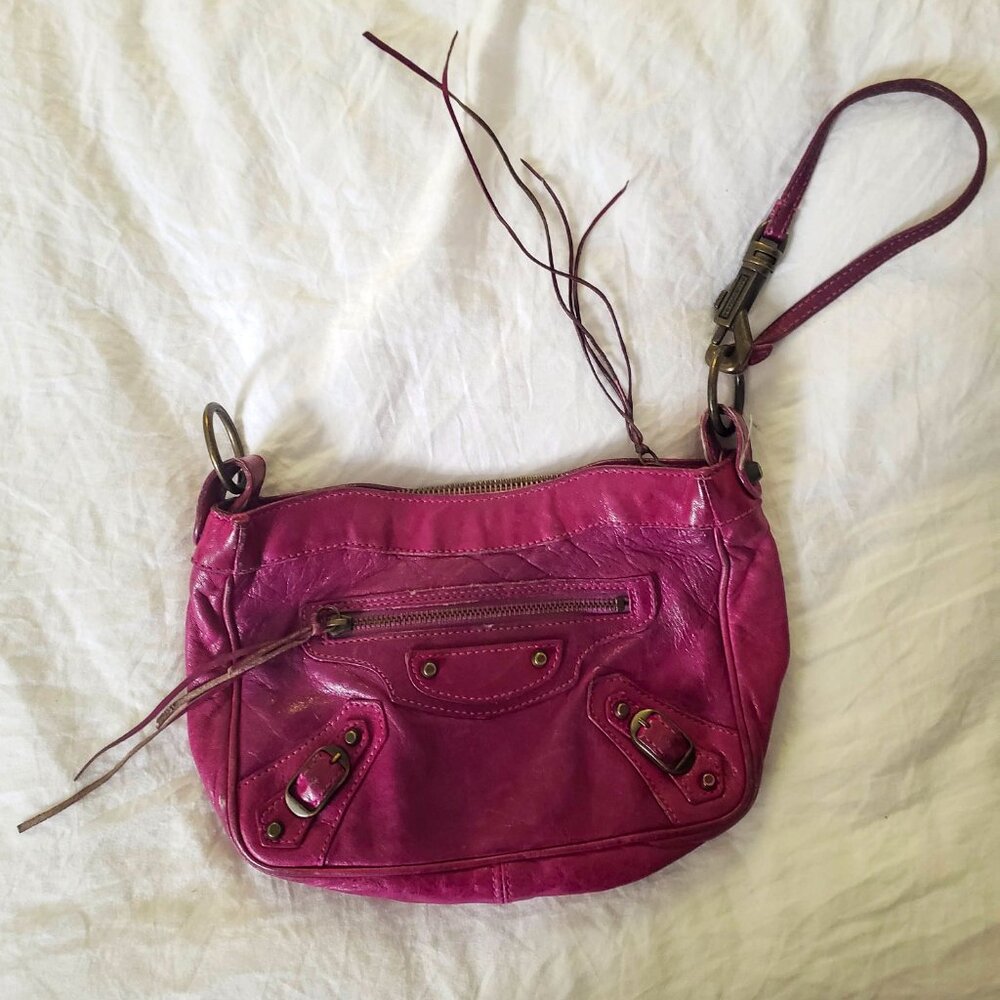 Authentic BALENCIAGA Motorcross Clutch Bright Pink Purple Lambskin Leather